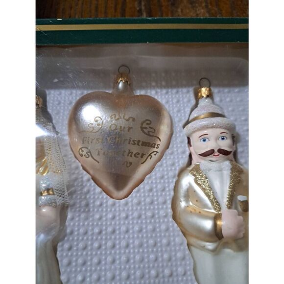 Kringle Glass Kurt S Adler Ornament Set Bride Groom Couple Heart 1st Christmas - Picture 3 of 6